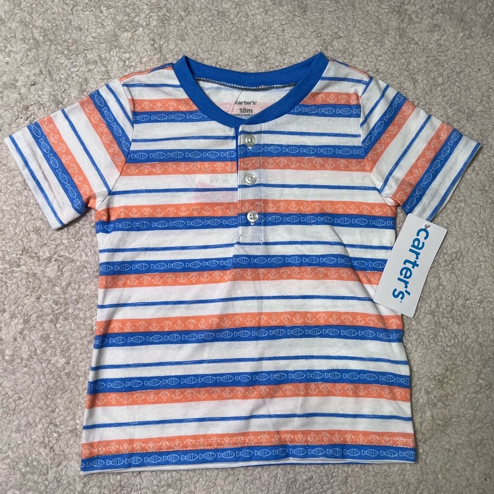 Carters Striped Fishing Boys Tee 18 Months
